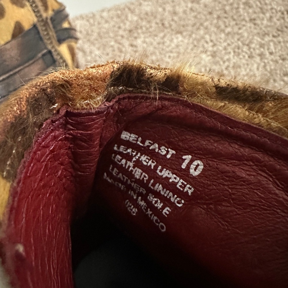 Freebird Belfast Ankle Boots Women 10 Brown Cheetah Calf Hair Distressed Leather - Picture 7 of 12
